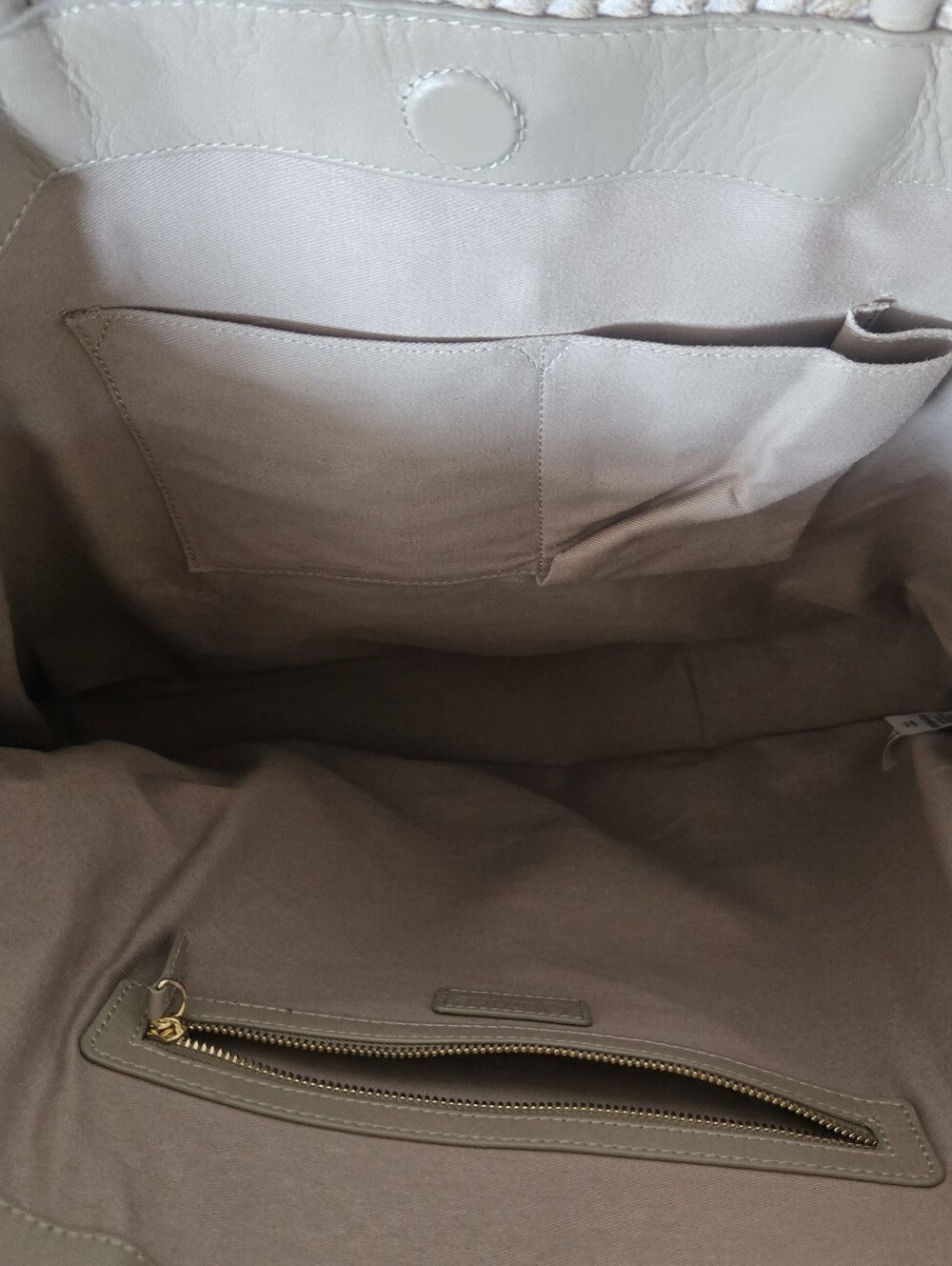 Sold Out Color Taupe Quince Handwoven Italian Leather Tote, 20", Beach, Work - Picture 12 of 13